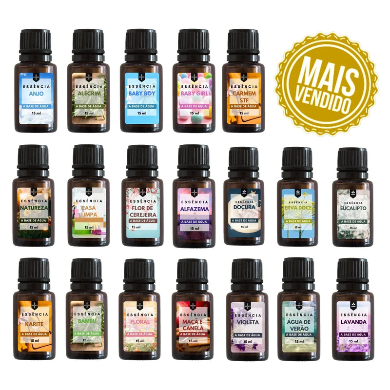 Kit com 5 Essências Concentradas de 15ml para Umidificador com Base de Água